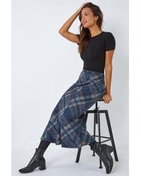 Roman - Panelled Check Print Elastic Waist Midi Skirt - Lyst