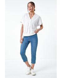 Roman - Petite Textured Shirred Stretch Top - Lyst
