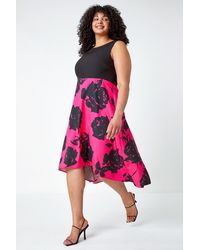 Roman Curve - Premium Stretch Floral Midi Dress - Lyst