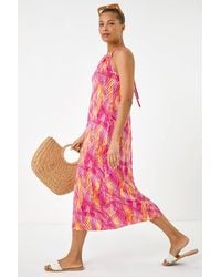 Roman - Gathered Palm Print Swing Stretch Dress - Lyst