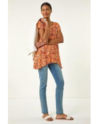 Roman - Abstract Print Hanky Hem Tunic Top - Lyst