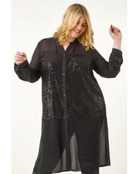 Roman Curve - Sequin V-Neck Chiffon Blouse - Lyst