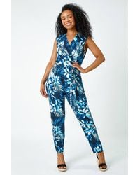 Roman Petite - Tropical Tie Waist Stretch Jumpsuit - Lyst