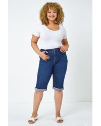 Roman Curve - Stretch Knee Length Denim Shorts - Lyst