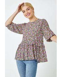 D.u.s.k - Ditsy Floral Frill Detail Top - Lyst
