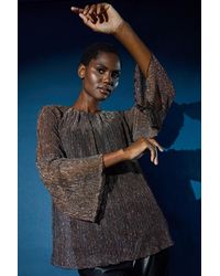 Roman - Plisse Overlay Wide Sleeve Top - Lyst