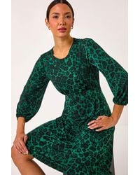 Roman - Animal Print A-Line Gathered Dress - Lyst