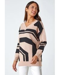 Roman - Abstract Print Button Detail Longline Jumper - Lyst