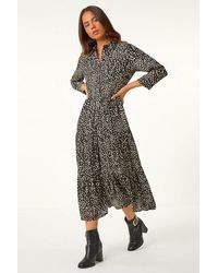 Roman Petite - Geometric Button Tiered Midi Dress - Lyst