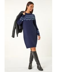 Roman - Cozy Chevron Print Knitted Jumper Dress - Lyst