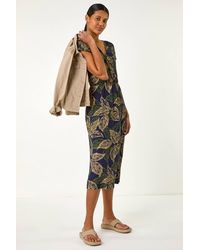Roman - Leaf Print Midi Wrap Dress - Lyst