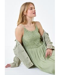 Roman - Lace Bodice Shirred Midi Dress - Lyst