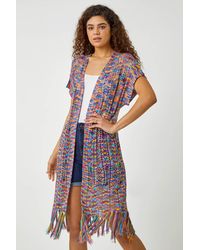 Roman - Longline Fringe Detail Mixed Yarn Cardigan - Lyst