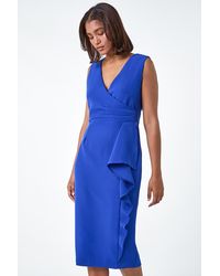 Roman - Wrap Draped Crepe Stretch Bodycon Dress - Lyst