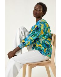 Roman - Leaf Print 3/4 Sleeve Top - Lyst