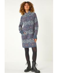 Roman - Aztec Roll Neck Knitted Dress - Lyst