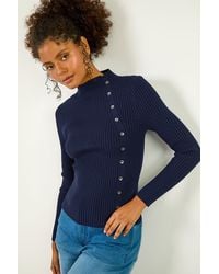 D.u.s.k - High Neck Button Detail Rib Jumper - Lyst