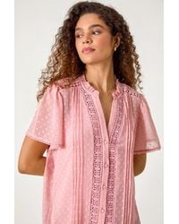 Roman - Textured Spot Lace Trim Blouse - Lyst