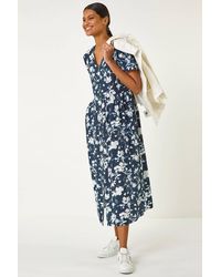 Roman - Floral Print Button Through Midi Dress - Lyst