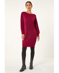 Roman - Metallic Slash Neck Sweater Dress - Lyst