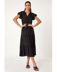 Roman - Frill Detail Tiered Midi Dress - Lyst