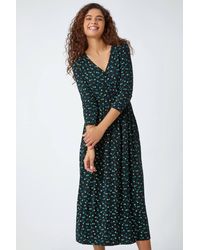 Roman - Ditsy Print Pocket Midi Stretch Dress - Lyst