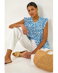 Roman - Abstract Print Pleated Sleeve Blouse - Lyst