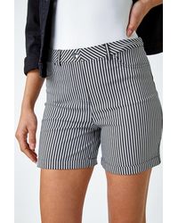 Roman - Stripe Turn Up Elastic Waist Stretch Shorts - Lyst