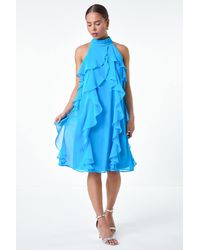 Roman Petite - Halter Neck Ruffle Shift Dress - Lyst