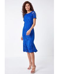 Roman - Flute Hem Lace Midi Dress - Lyst