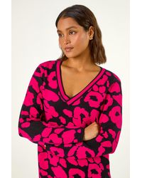 Roman - Animal Print V-Neck Jumper - Lyst