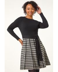 Roman Petite - Contrast Check Knitted Dress - Lyst