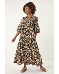 Roman - Floral Print Border Maxi Dress - Lyst