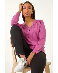 Roman - V-Neck Sparkle Hotfix Knit Jumper - Lyst