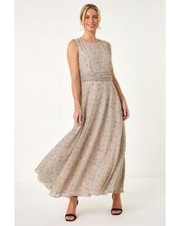 Roman Petite - Spot Print Ruched Waist Midi Dress - Lyst