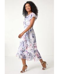 Roman Petite - Floral Print Wrap Frill Midi Dress - Lyst