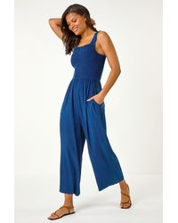 Roman - Denim Shirred Bodice Pocket Jumpsuit - Lyst