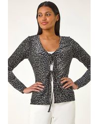 Roman - Front Tie Velvet Animal Print Burnout Top - Lyst