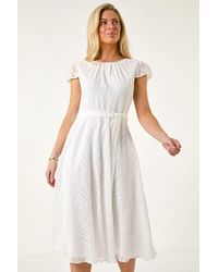 Roman Petite - Gathered Neck Jacquard Dress - Lyst