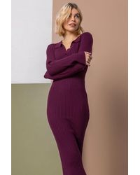 D.u.s.k - Ribbed Knit Collar Midi Dress - Lyst