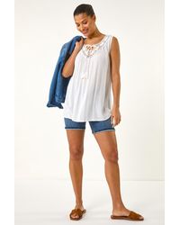 Roman - Embroidered Tie Neck Vest Top - Lyst