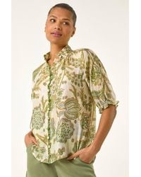 Roman - Floral Print Trim Detail Blouse - Lyst