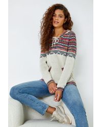 Roman - Nordic Print Knitted Hooded V-Neck Jumper - Lyst