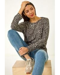 Roman - Animal Print Banded Hem Top - Lyst