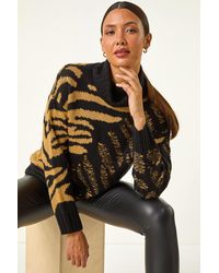 Roman - Jacquard Animal Print Roll Neck Knit Jumper - Lyst
