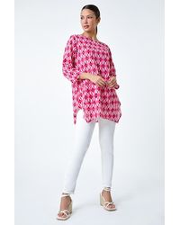 Roman - Cotton Geometric Pocket Longline Tunic Top - Lyst