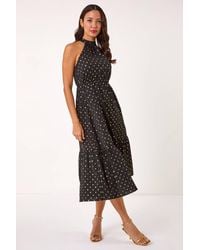 Roman - Spot Print Halter Neck Midi Dress - Lyst