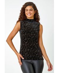Roman - Velvet Star Print Polo Neck Stretch Top - Lyst