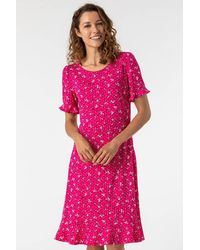 Roman - Floral Print Fluted Hem Shift Dress - Lyst