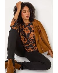 Roman - Leaf Print Raglan Sleeve Stretch Top - Lyst